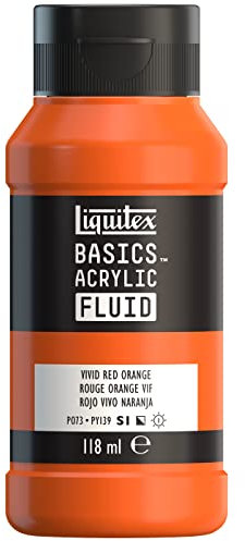 Liquitex 8870384 Basics Fluid Acrylfarbe mit fließender Konsiszenz, schnell trocknend, lichtecht, wasserfest, auf Wasserbasis, 118ml Flasche - Rotorange Lebendig
