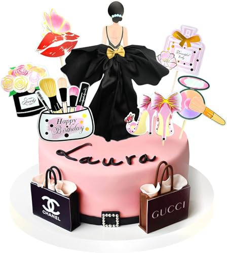 Regendeko 8-teiliges Cake Topper Set Tortendeko Geburtstag Frauen & Mädchen - Fashion Beauty Thema - Elegante Kuchendeko für Muttertag, JGA & Frauenabend - Rosa Schwarz Gold (Rosa)