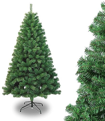 Ansobea - Árbol de Navidad artificial de plástico, con ramas, montaje rápido, plegable, resistente al fuego, incluye soporte de metal robusto, verde, 150 cm, 350 ramas