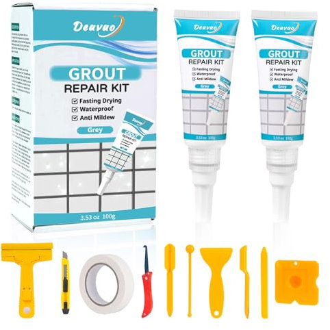 Deuvuo Lot de 12 mortiers de réparation de joints gris étanches pour salle de bain, sol de cuisine, carrelage - Avec adhérence optimale - Gris - Pour rénovation des lignes de joints