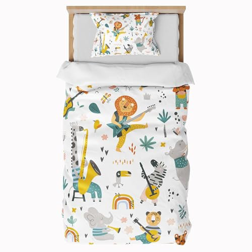 ZTYROLJ Ropa de cama infantil de 135 x 200 cm, diseño de león con cremallera, funda nórdica de microfibra con funda de almohada de 80 x 80 cm