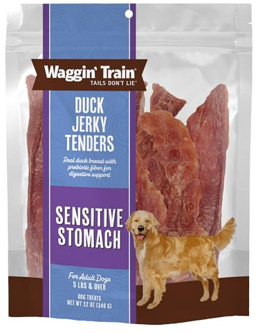 Waggin' Train Duck Jerky Dog Treats for Dogs with Sensitive Stomachs, Made with 100% Real Duck Breasts, Three All-Natural Ingredients, High Protein Dog Treat, Easily Digestible for Dogs, 12 oz. Pouch