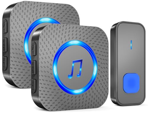 SURFOU Wireless Doorbell, Plug in Waterproof Battery Operated Cordless Doorbell with 2 Receivers, Operating at 1,300 Feet Long Range, 55 Chimes 5 Volume Levels, LED Flash, Black