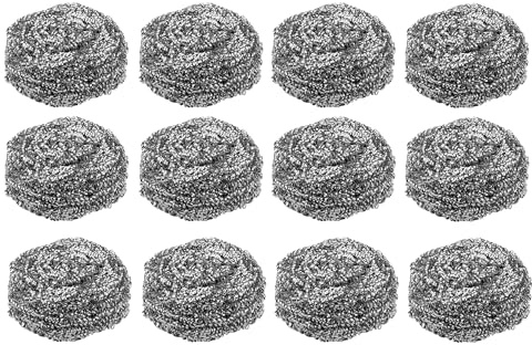 Pack of 12 Tough Stainless Steel Scourers | Rust Resistant Spiral Metal Scourer, Powerful and Effective