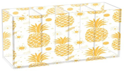 JUMBEAR Goldene Ananas-Acryl-Stiftehalter, 4 Fächer, transparenter Stiftebehälter – Schreibtisch-Schreibwaren-Aufbewahrung, Make-up-Pinselhalter für den Schreibtisch, Acryl-Organizer, Stifthalter,