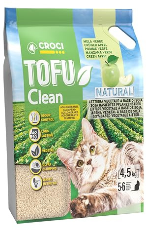 Croci Tofu Clean kattsand med grön doft, biologiskt nedbrytbar, 100% vegetabilisk, långvarig, lukthämmande