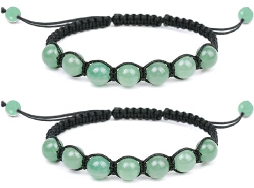 Pulsera de cuentas de piedra natural para mujer, piedras verdes, pulsera de cuerda trenzada ajustable, pulsera de perlas de yoga, regalo de cumpleaños y aniversario