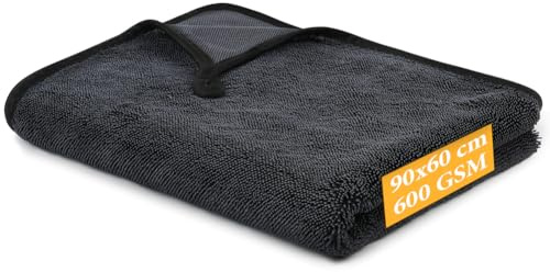 URAQT Chiffon Microfibre Séchage Voiture 90x60CM, 600GMS Serviette Super Absorban Chiffon de Nettoyage, XXL Chiffons de Polissage en Microfibre, pour Auto Moto Vitre Salle de Bain（Gris）