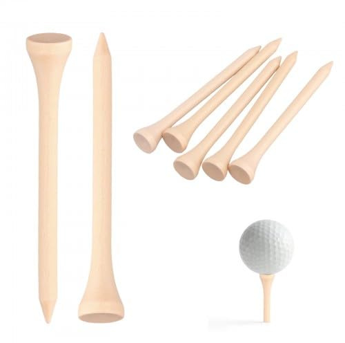 PTJJXA 100 Pezzi Tee da Golf in Legno, Tee da Golf Bianco, 70 mm Golf Tee Pollice Lungo, Tee Golf Eco-Compatibile (Wood)