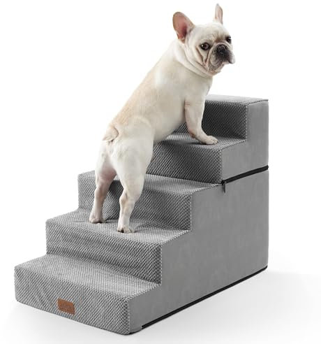 COZY KISS Hundetreppe für kleine Hunde, 5 Etagen, abnehmbare, breitere Haustiertreppe für Couch und Bett, 60 cm hoch, rutschfeste Hundetreppe für Welpen und alte Katzen, mit Stützbrett, 74,9 x 50 x