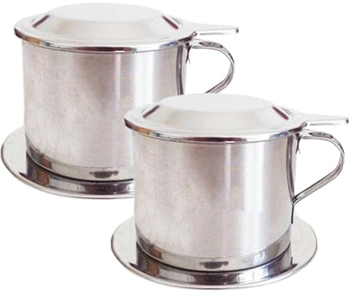 Vietnamesischer Kaffee Tropfer, 2 Sets Edelstahl -Kaffee -Tropfer mit Deckel, Filter und Tablett, langsame Tropfkaffeemaschine für vietnamesische Kaffee Machen
