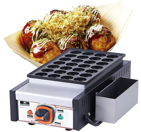 SAIYERUS Commercial Electric Takoyaki Maker with 28-Hole, Non-stick Grill Pan/50-300℃ Temperature Control, Portable Mini Electric Baking Pan Breakfast Machine for Takoyaki Octopus Ball Cake Pop
