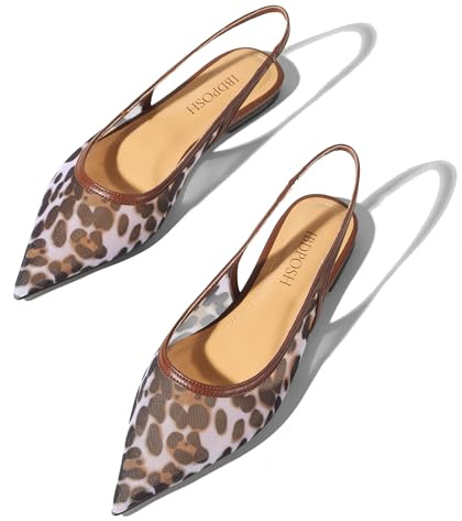 IBDPOSH Leopard Slingback Flats for Women Stylish Pointed Toe Design with Comfortable Mesh Material for Breathable Party Dress Elegant Shoes Size 6