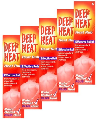 Deep Heat Pain Relief Rub - Fast & Effective Muscular Aches Relief - Warming Muscle Cream for Back, Sciatica, Sprains, Stiffness & Rheumatic Pain - 35g x 5 Pack