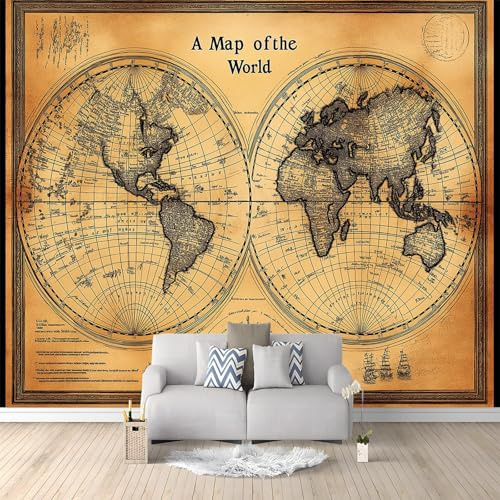 Wallpaper,Geography Map Knowledge,Yellow Black 118 X 83 (300 X 210 Cm Wxh) 3D Wall Mural Print Photo Wallpaper,Non-Woven Premium Wall Mural for Living Room Kids Bedroom Decoration Poster