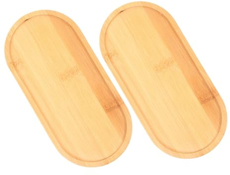 TOYANDONA Support Stable et Usage Polyvalent Soucoupes Ovales 2pcs en Bambou pour Pots de Fleurs et Plantes Grasses pour Intérieur et Balcon