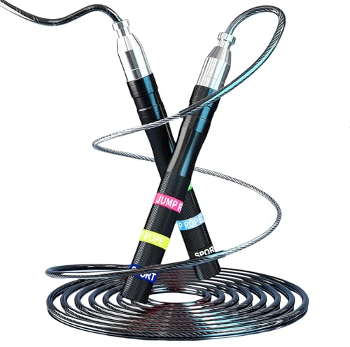 Flintronic Corde à Sauter de Vitesse, Cordes à Sauter Réglable pour Adultes, Jump Rope Fitness en Aluminium, Roulements Doubles, pour Sauter, Fitness, Boxe, Gym et MMA