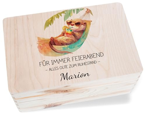 Holzkiste Erinnerungsbox - Holzbox Für immer Feierabend Alles Gute zum Ruhestand Otter Geschenk Rentnerin Erinnerungskiste Ruhestand Geschenk Pension Geschenke Rentner I - 30 x 20 x 14 - Holz