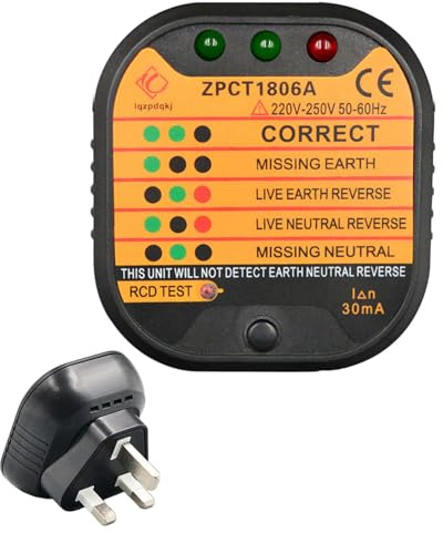 Socket Tester UK,220-250V Circuit Polarity Voltage Detector,Rcd GFCI Plug Socket Tester with LCD Display,Suitable for Power Plug Wiring Detection