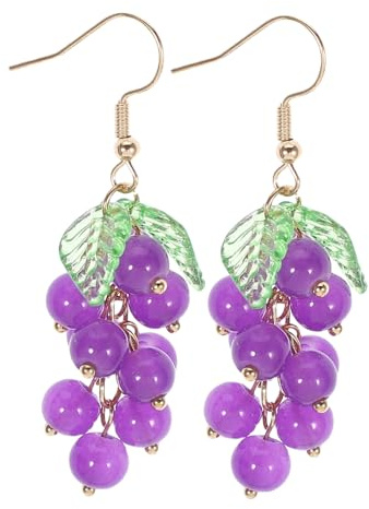 Boucles D'oreilles Fantaisie Créatives de Fruits Pourpre | Pendentif D'oreille Décoratif, Argenté 925, Surface Lisse, Présent pour Femme Style Aléatoire