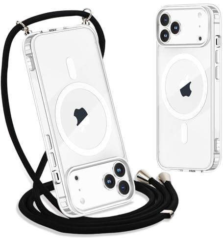 Yoedge Handyband für iPhone 17 Pro max Hülle mit Band 6,9, Transparente Magnetisch Handyhülle [Kompatibel mit Magsafe], Schlank Dünn Silikon TPU Stoßfest Schutzhülle mit Kordel zum Umhängen, Schwarz