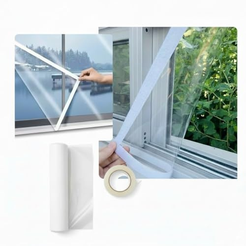 Window Insulation Kit with Double Sided Tape 1.57 x 1.82 Meters | Window Film Privacy for UV Protection Heat Retention Energy Saving DIY Window Seal Shrink Film Draught Excluder Condensation