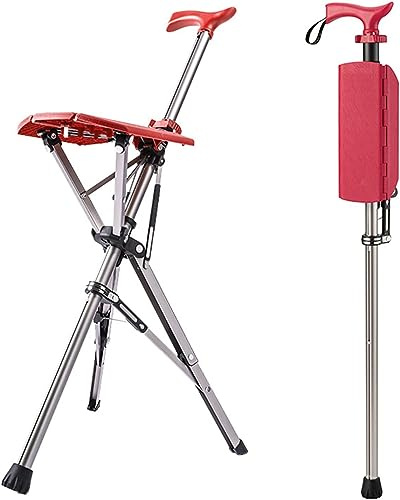 Siège De Canne Pliant Combo Capacité De 400 LB Tabouret De Canne Portable Siège De Chaise De Béquille Pliante Pratique 3 Pieds Réglable en Hauteur Bâton De Marche en Aluminium épais Grand U