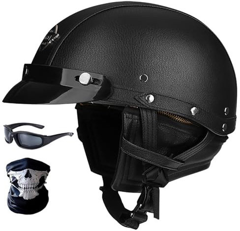 CNNGU Casques Jet Casques Bols Demi Vintage, Casque De Visage Exposé Vintage De Style Allemand, Casque Demi - Casque De Scooter électrique, Approuvé par ECE