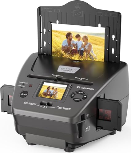 22MP Digital Film & Photo Scanner – Converts 35mm/135 Slides, Negatives & 3.5x5, 4x6, 5x7 Photos to JPEG – Slide & Negative Scanner with 2.4 LCD, 4GB SD Card