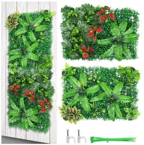 Nastopee 2 Stück 60 x 40 cm Künstliche Pflanzen Wand für Innen und Außen Balkon Garten Hochzeit Deko Grün Pflegeleicht Modular und Zuschneidbar (A)