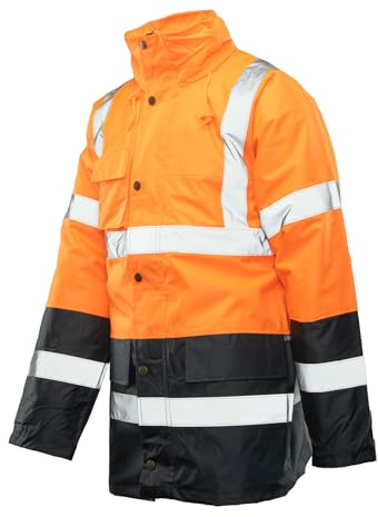 Seven Kings Parka Arbeitsjacke Winter Gefüttert - Wasserdichte Warnschutzjacke Kategorie II Klasse 3 - Reflektierende Schutzjacke mit Kapuze für Bau und Lager - konform mit europäischen Normen