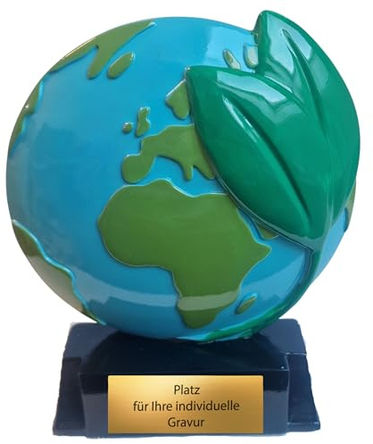 eberin Durabilité & Voyage Award 14 cm – Coupe du Monde en Résine 380 g – Trophée élégant avec plaque gravée personnalisée – pour globe-trotters géographie, compétitions, clubs, entreprises, adieux