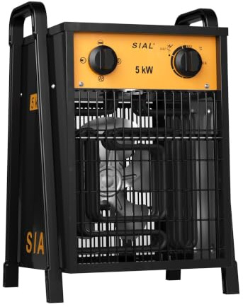SIAL Calentador 5000 W Radiador eléctrico - Calentador industrial - 3 niveles de calor - Termostato y protección contra sobrecarga - Ventilador de calefacción para uso interior y exterior Negro