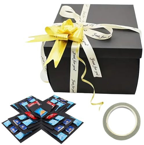 LEBKFT 5 Layer DIY Explosion Gift Box, Snack Surprise Box with Ribbon and Tape Creative Scrapbooking Boxes Photo Gifts for Anniversary Birthday Wedding Valentine's Day Gifts Explosion Boxes (BLACK B)