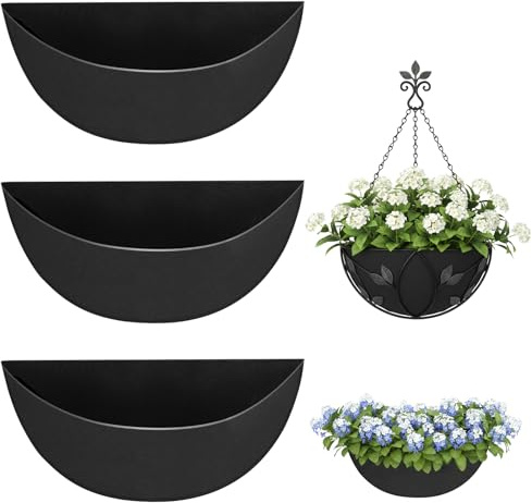 SIWOKJJO Half Round Planter Liners Fabric Plant Liners, 3 Pcs Planter Hanging Basket Liners Replacement Felt Coconut Liners for Wall Hanging Basket Planter Garden Fence Flower Window Pot (16inch)