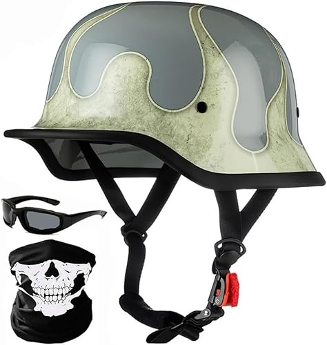 Caimcie Caschi da Moto retrò Tedeschi con ECE/DOT Casco da Moto per Uomo e Donna Casco Vintage a Mezza Calotta Casco Jet per Bici Bicicletta Cruiser Ciclomotore Scooter Casco Aperto J,XXL=63-64cm
