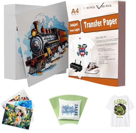 SCULPFUN A4 de 20 Papel de sublimación hojas para camisetas, tazas y manualidades, compatible con impresoras de inyección de tinta