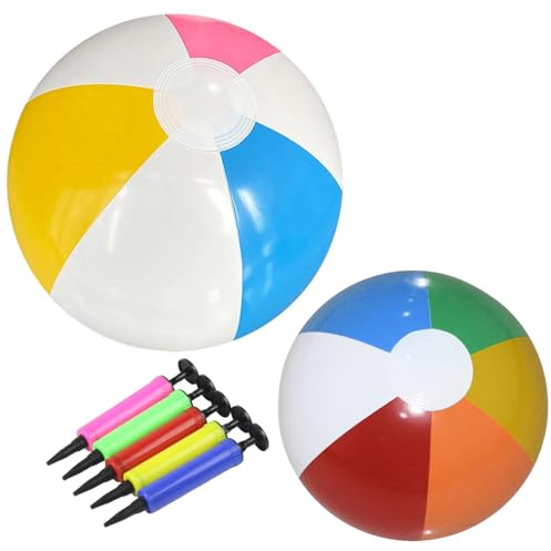 Pack de 2 Pelotas de Playa Hinchables con Inflador Manual, Pelotas Gigantes de 40cm y 16 Pulgadas para Piscina, Playa y Jardín, Juguetes de Verano para Niños y Adultos, Colores Vibrantes