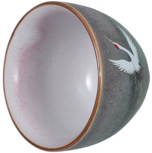 COHEALI Taza de Té de Cerámica Esmaltada Efecto Horno Tamaño Pequeño sin Asa Color Multicolor Diseño de Grulla Adecuado para Ritual de Té Kung Fu y Matcha en Casa y Viajes