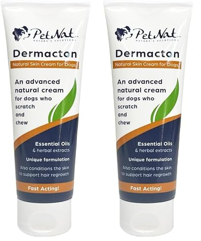 Petnat Dermacton Cream for ITCHY Dogs - Professionally recommended for itching & hair loss. Stops itching and scratching, soothes skin & promotes hair regrowth naturally (Pack of 2)