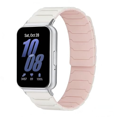 Koelaa Magnetiskt sportklockarmband i silikon, kompatibelt med Galaxy Fit 3 – mjukt andningsbart justerbart ersättningsband, fitnessarmband för män kvinnor – stjärnljus + rosa sand