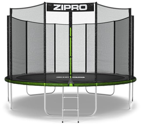 ZIPRO Trampolín Exterior Rectangular para Jardín Trampolín Suelo Grandecon Red de Seguridad Lona e Salto Escalera y Cubierta Protectora Estable - JumpPro out 374 Cm
