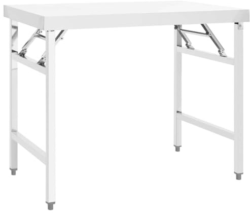 Ordellia Tavolo da lavoro pieghevole da cucina in acciaio inox, 100 x 60 x 80 cm, per gastronomia, ristorante, cucina, commerciale, snack, catering, bar e buffet, robusto e salvaspazio