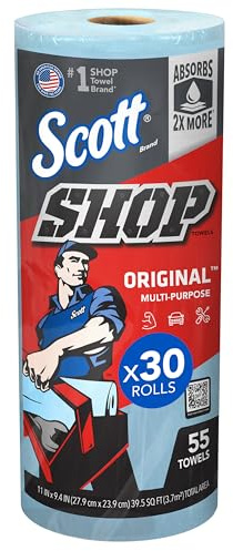 Toallas Scott Shop Towels Original 75130 - Toallas azules de alta resistencia - 30 paquetes de 1 rollo azul x 55 toallas desechables (1650 toallas de papel en total)