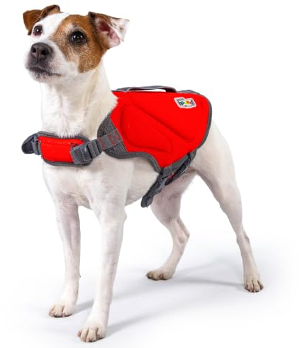 Outward Hound Schwimmweste für Hunde Dawson, Hochleistungs-Neopren-Schwimmweste für Hunde zum Schwimmen, Bootfahren und für die Sicherheit im Wasser, Größe S, rot