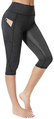FITTOO Women's Capris Workout Legging Running Tights Yoga Pants with Side Pocket, Black, M