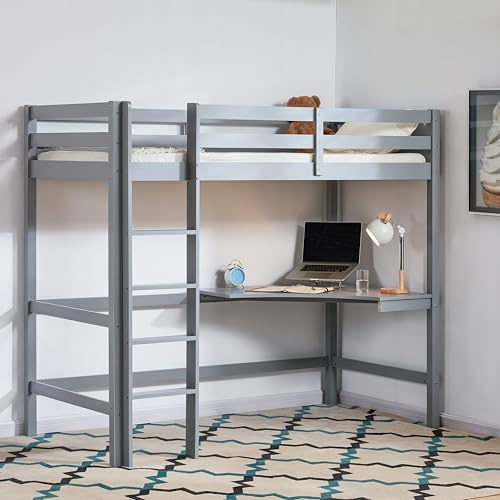 Vida Designs Sydney Bunk Bed With Desk | Grey | Solid Pine Wood | 172 H x 198 W x 98 D cm | Ladder | Loft Bed | Guard Rails | High Sleeper | Space-Saving | Storage | Children Bedroom Furniture