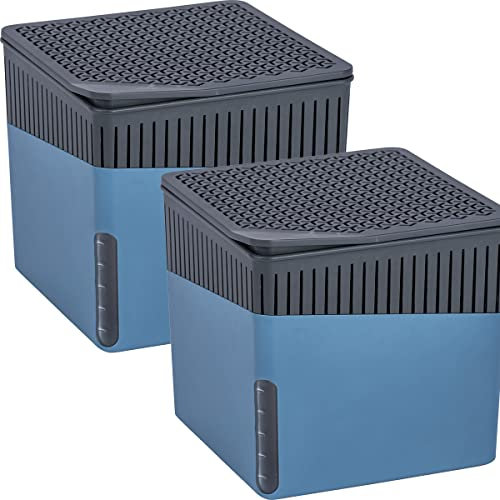 WENKO Raumentfeuchter Mod. Cube, 2er Set, je 500 g Entfeuchter Granulat, für Räume bis 40 m³, beugt Schimmel und Gerüchen vor, ohne Strom, geräuschlos, nachfüllbar, Blau