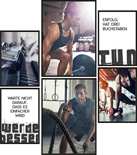 Papierschmiede® Mood Poster Set Fitness, Bilder als Wanddeko, Wohnzimmer & Küche, 2x DIN A4 und 4x DIN A5, Motivation Energie Ausdauer - ohne Rahmen