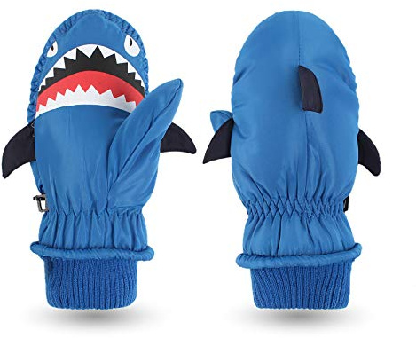 Haifisch-Kinderhandschuhe, wasserdicht, warm, für Jungen und Mädchen, mit Schnur Gr. 3-8 Jahre, königsblau